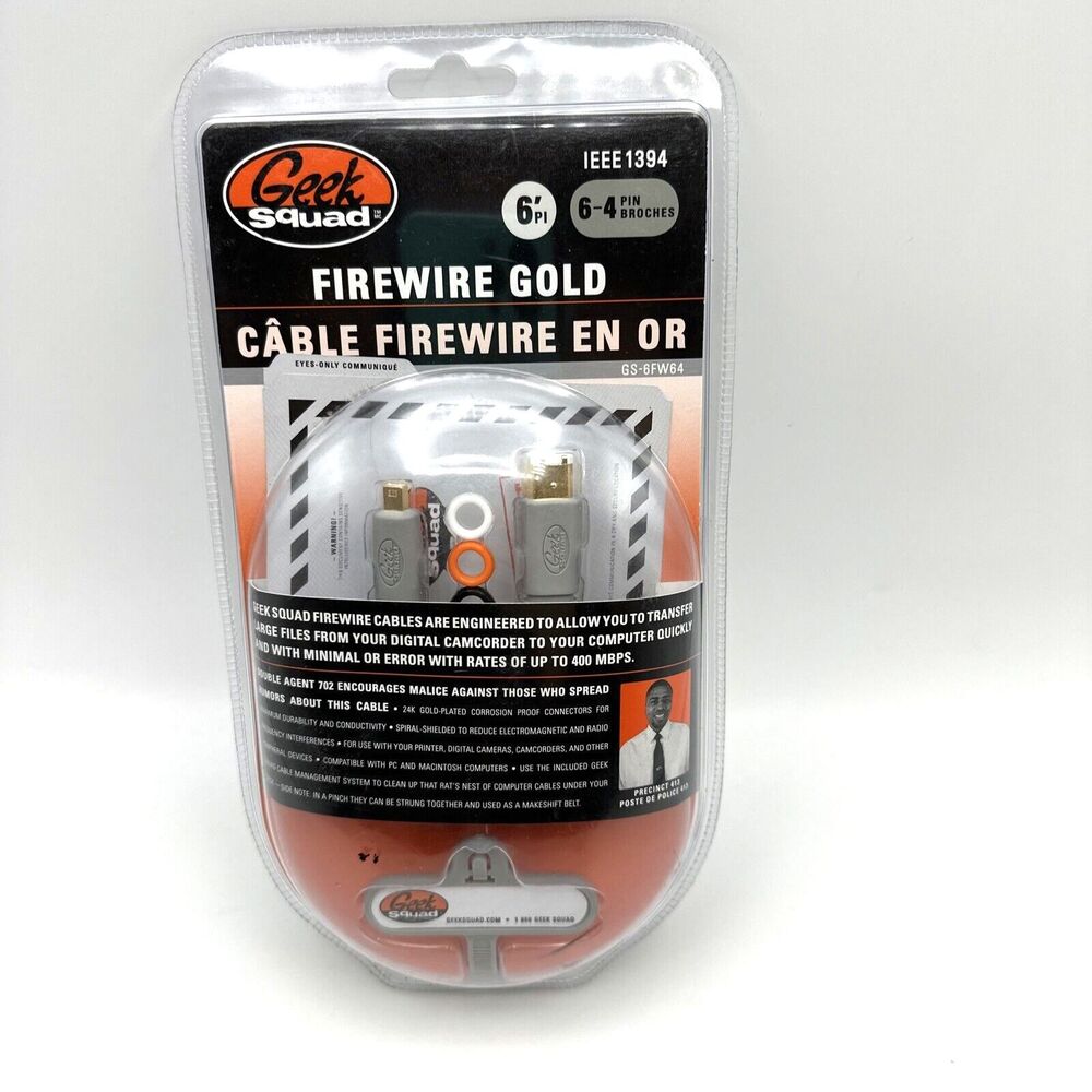 Geek Squad Firewire Gold 6’ 6-4 Pin New IEEE 1394 Cable Customizers NEW Sealed